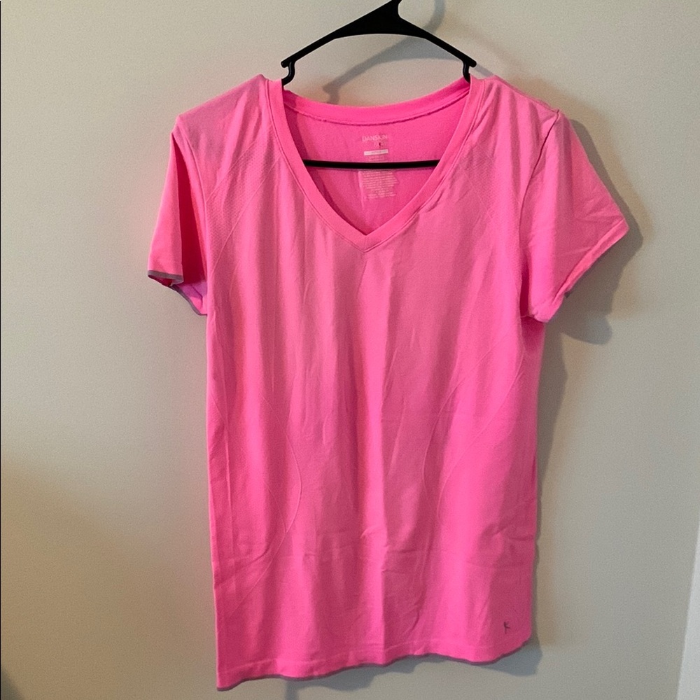 Danskin Bright Pink V-Neck Short Sleeve Tee